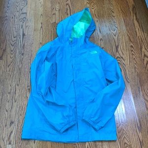 North face size XL teal & lime green hooded windbreaker